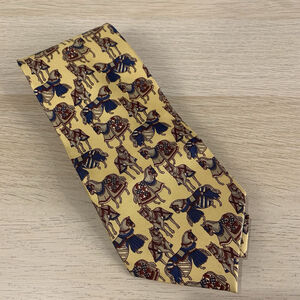 Burt Pulitzer Lord & Taylor Yellow Silk Horses Royal Vintage Tie Equestrian